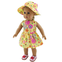 Yellow Flower Dress With Hats Doll Clothes Outfits Fit For American 18 Inch Doll
