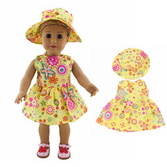 Yellow Flower Dress With Hats Doll Clothes Outfits Fit For American 18 Inch Doll
