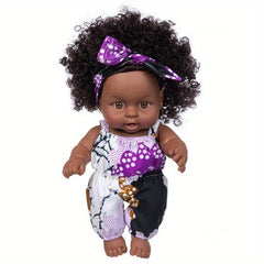 8in Curly Vinyl Doll Toy w/ Matching Clothes