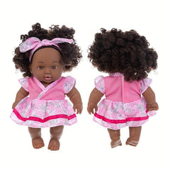 8in Curly Vinyl Doll Toy w/ Matching Clothes
