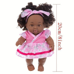 8in Curly Vinyl Doll Toy w/ Matching Clothes