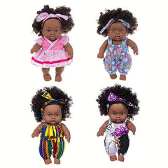 8in Curly Vinyl Doll Toy w/ Matching Clothes