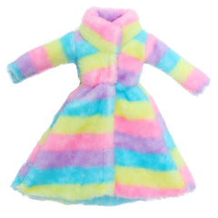 Colorful Fur Coat Pink Cat Mini Gown Skirt Daily Outfit for Doll