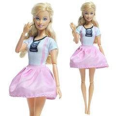 Colorful Fur Coat Pink Cat Mini Gown Skirt Daily Outfit for Doll