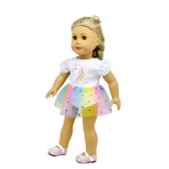 Unicorn Pattern Rainbow Sequin Yarn Dress Doll Clothes Accessories