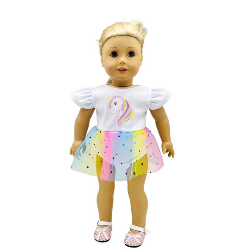 Unicorn Pattern Rainbow Sequin Yarn Dress Doll Clothes Accessories