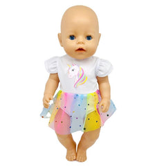 Unicorn Pattern Rainbow Sequin Yarn Dress Doll Clothes Accessories