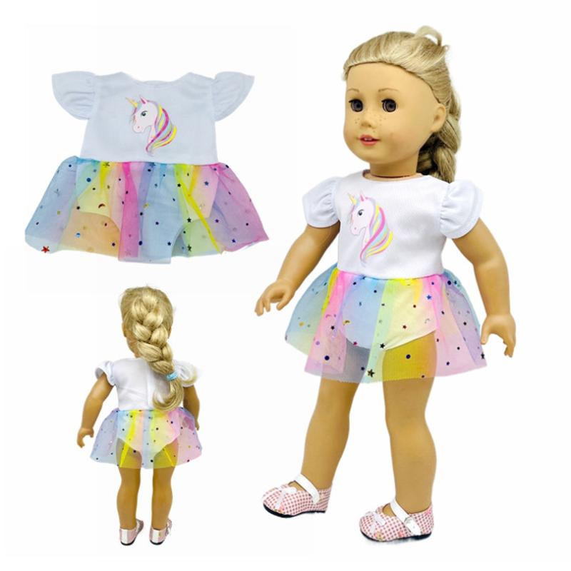 Unicorn Pattern Rainbow Sequin Yarn Dress Doll Clothes Accessories