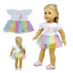 Unicorn Pattern Rainbow Sequin Yarn Dress Doll Clothes Accessories