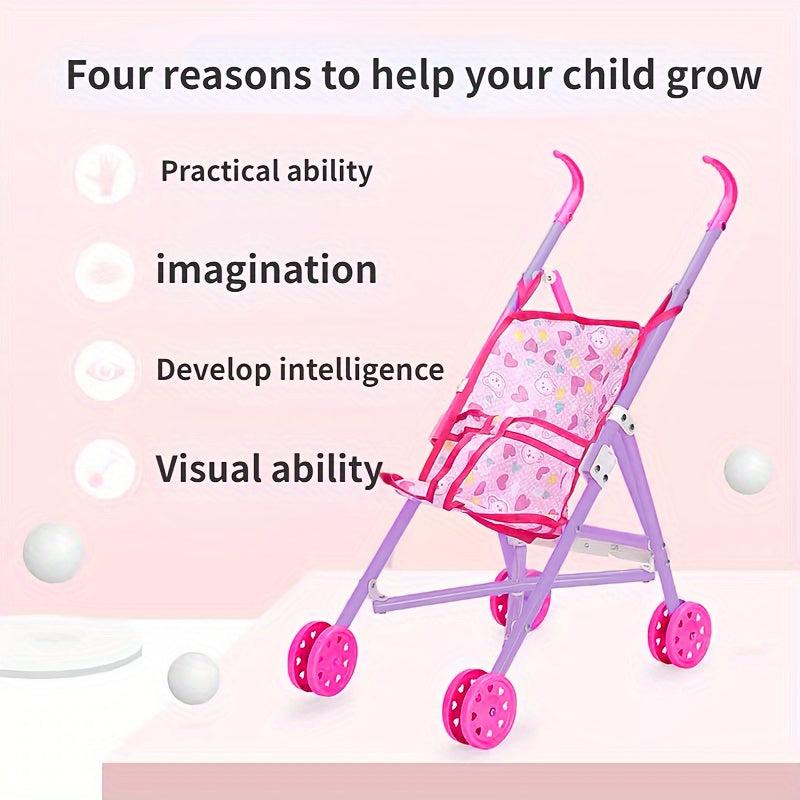 Heart Shape Bear Doll Stroller Nursery Furniture Toy Doll Carriage Foldable
