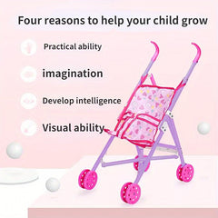 Heart Shape Bear Doll Stroller Nursery Furniture Toy Doll Carriage Foldable