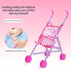 Heart Shape Bear Doll Stroller Nursery Furniture Toy Doll Carriage Foldable