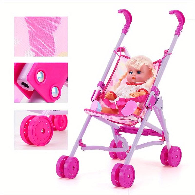 Heart Shape Bear Doll Stroller Nursery Furniture Toy Doll Carriage Foldable