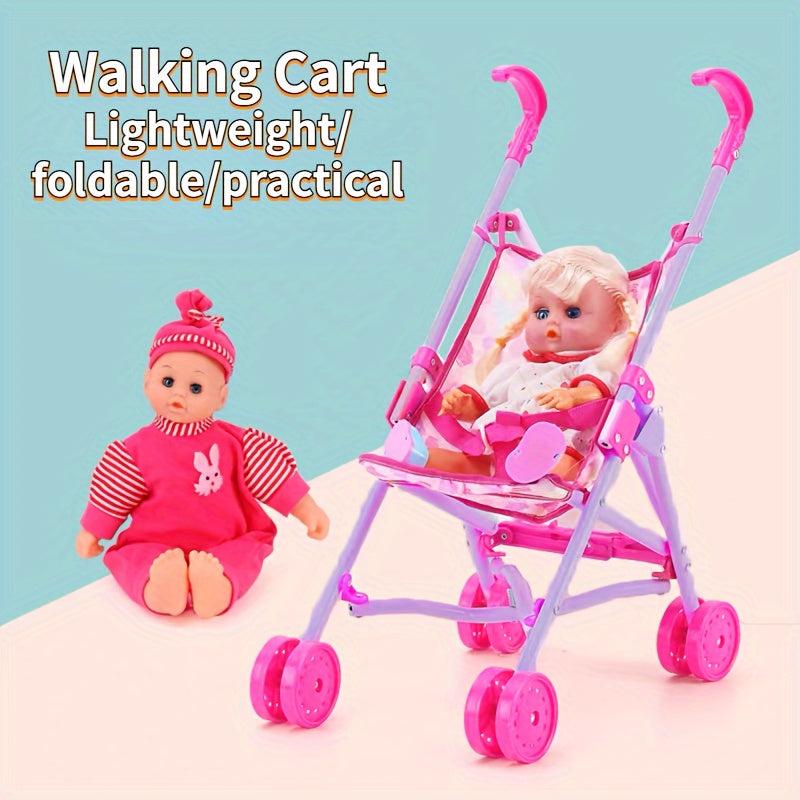 Heart Shape Bear Doll Stroller Nursery Furniture Toy Doll Carriage Foldable