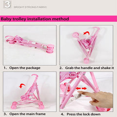 Heart Shape Bear Doll Stroller Nursery Furniture Toy Doll Carriage Foldable