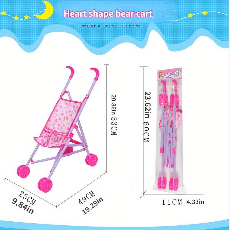 Heart Shape Bear Doll Stroller Nursery Furniture Toy Doll Carriage Foldable