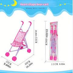 Heart Shape Bear Doll Stroller Nursery Furniture Toy Doll Carriage Foldable