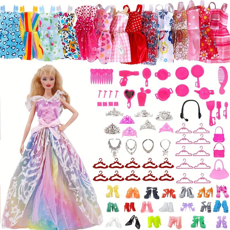 66pcs Doll Clothing Accessories Set, Skirts, Shoes, Kitchenware, Bags, Hangers