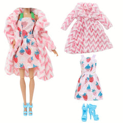 Winter Doll Clothes Set: Coat, Skirt, Shoes