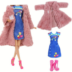 Winter Doll Clothes Set: Coat, Skirt, Shoes