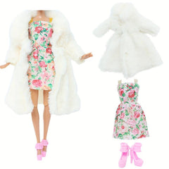 Winter Doll Clothes Set: Coat, Skirt, Shoes