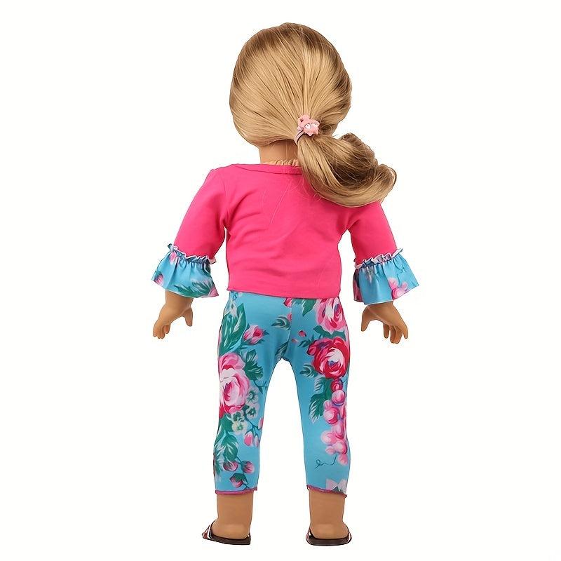 18 inch Doll Rose Red Top and Rose Print Trousers Suit Set