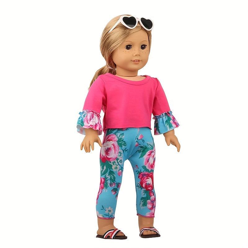 18 inch Doll Rose Red Top and Rose Print Trousers Suit Set