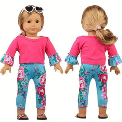 18 inch Doll Rose Red Top and Rose Print Trousers Suit Set