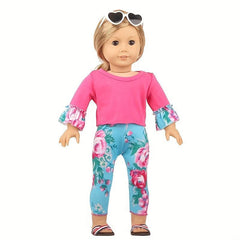 18 inch Doll Rose Red Top and Rose Print Trousers Suit Set