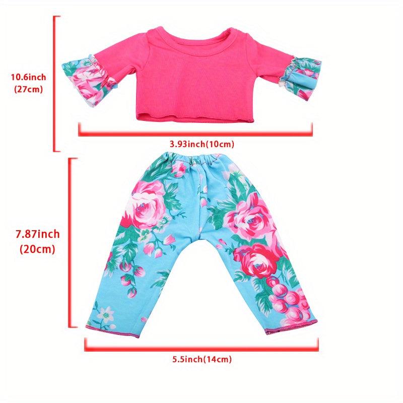 18 inch Doll Rose Red Top and Rose Print Trousers Suit Set