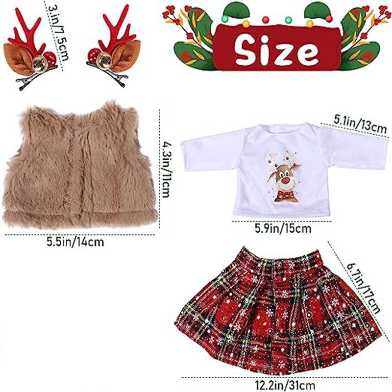 Christmas Doll Plaid Dress With Reindeer Antlers for American Doll
