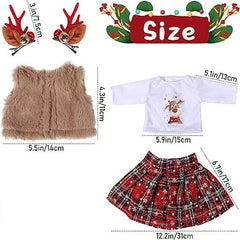Christmas Doll Plaid Dress With Reindeer Antlers for American Doll