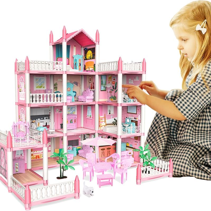 Pink Dollhouse Set with DIY Furniture - Perfect Birthday Gift