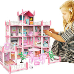Pink Dollhouse Set with DIY Furniture - Perfect Birthday Gift