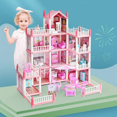 Pink Dollhouse Set with DIY Furniture - Perfect Birthday Gift