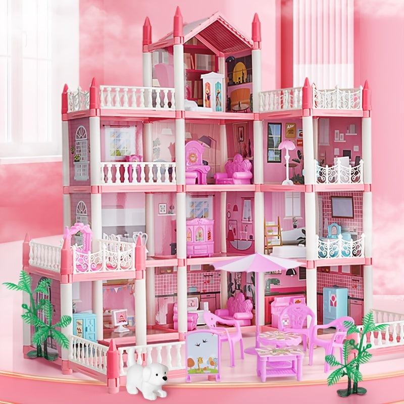 Pink Dollhouse Set with DIY Furniture - Perfect Birthday Gift
