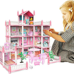 Pink Dollhouse Set with DIY Furniture - Perfect Birthday Gift