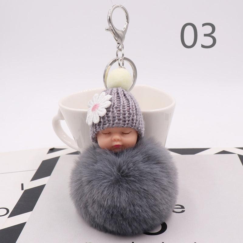 Sleeping Doll Plush Key Chain with Wool Hat Bag Car Pendant