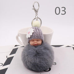 Sleeping Doll Plush Key Chain with Wool Hat Bag Car Pendant