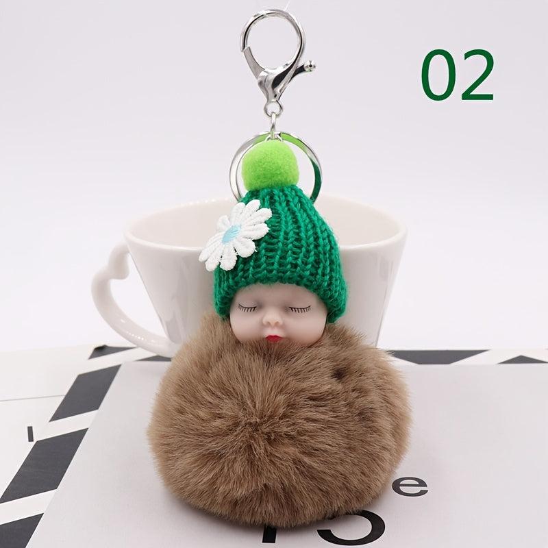 Sleeping Doll Plush Key Chain with Wool Hat Bag Car Pendant