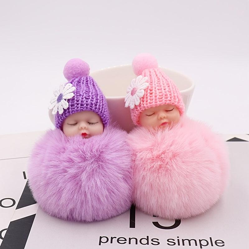 Sleeping Doll Plush Key Chain with Wool Hat Bag Car Pendant