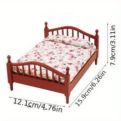 1/12 Dolls House Mini Furniture Bedroom Wooden Fabric Twin Bed
