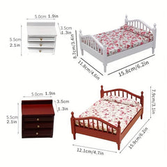 1/12 Dolls House Mini Furniture Bedroom Wooden Fabric Twin Bed