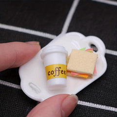 Dollhouse Breakfast Food Model Burger Egg Coffee Plate Cup & Spoon