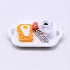 Dollhouse Breakfast Food Model Burger Egg Coffee Plate Cup & Spoon
