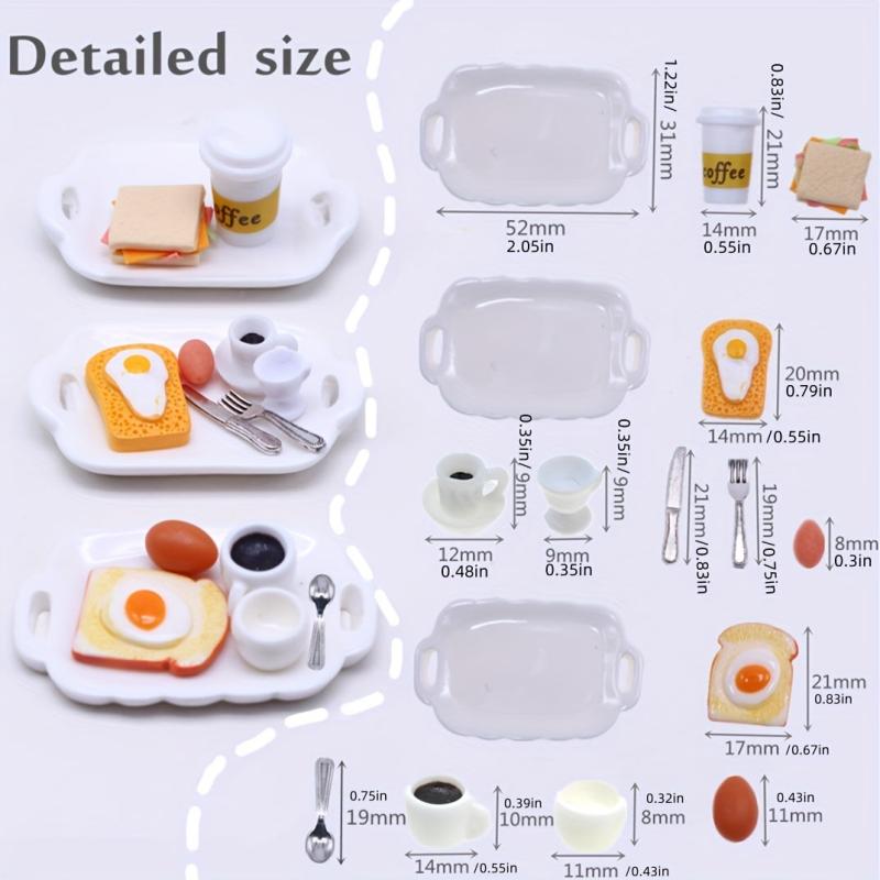 Dollhouse Breakfast Food Model Burger Egg Coffee Plate Cup & Spoon