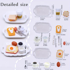 Dollhouse Breakfast Food Model Burger Egg Coffee Plate Cup & Spoon