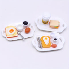 Dollhouse Breakfast Food Model Burger Egg Coffee Plate Cup & Spoon