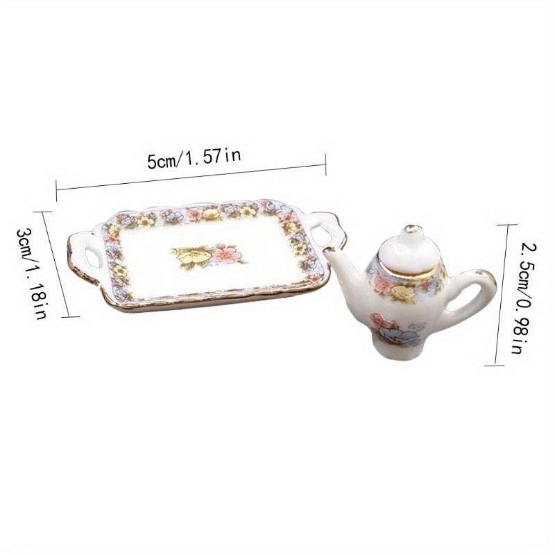 8pcs Doll House Pink Flower Porcelain Tea Cups Kitchen Accessories