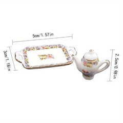 8pcs Doll House Pink Flower Porcelain Tea Cups Kitchen Accessories